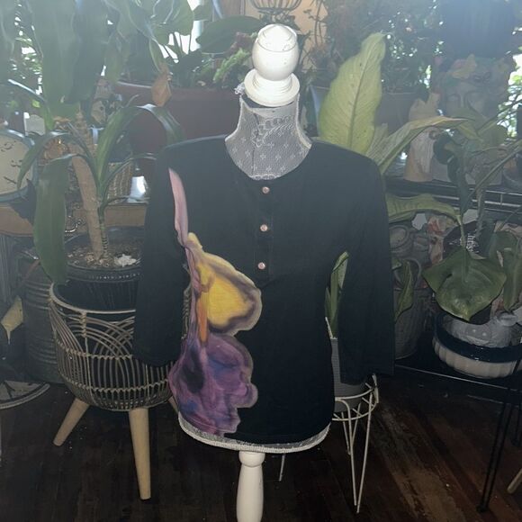 Authentic Chanel Flower Power Floral Black Women's Shirt Size M - Picture 2 of 5